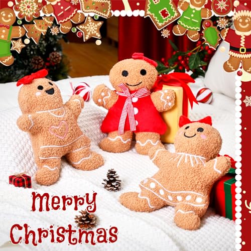 Image of Konohan 3 Pcs Christmas Gingerbread Pillows House Man Throw Pillows Stuffed Gingerbread Shaped Pillow for Christmas Party Outdoor Cushion Decorations(Dark Yellow, Red,Cute Style)