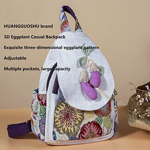 Image of Small Canvas Backpack, Retro Boho Washed Hippie for Women Daily Commute (Eggplant Decorations)