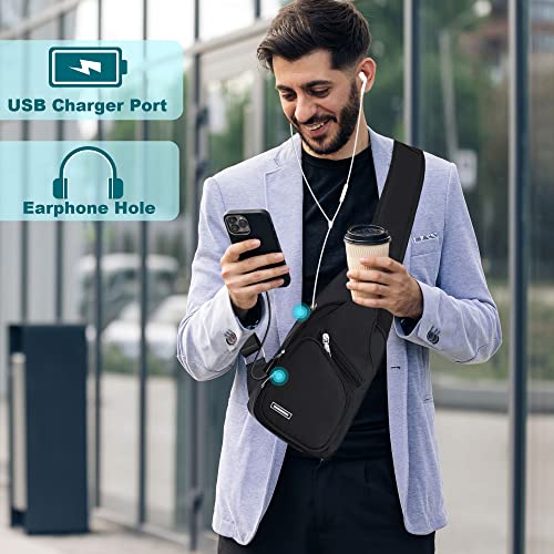 Redaica Sling Bag For Women Mens Crossbody Bag, Shoulder Bag Chest Bag Sling Backpack Travel Bag With Usb Charging Port For Walking Hiking Camping Travel Sports Cycling, Black #TOP2