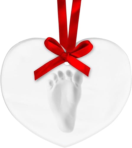 Tiny Ideas Adorno de Navidad de corazón para recién nacido, adorno de huella de mano o huella para bebé, primera Navidad, recuerdo con estampado de
