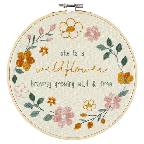 Faithworks Embroidered Wall Art - Wooden Hoop Boho Farmhouse Wall Décor, 8" x 8", Wild & Free