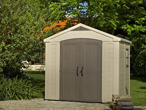 Keter Factor Outdoor Garden Storage Shed, Beige, 8 x 8 ft