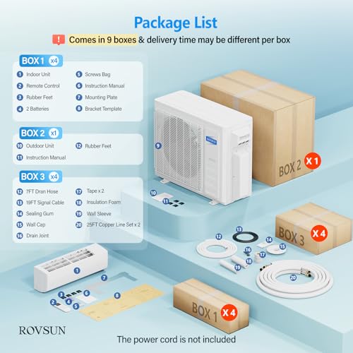 Image of ROVSUN 4 Zone 38000BTU (12K /12K /12K /12K) Mini Split AC /Heating System, 20 SEER2 Quad Zone Ductless Wall Mounted Air Conditioner with Pre-Charged Condenser, Heat Pump & 25Ft Line Set, 208-230V