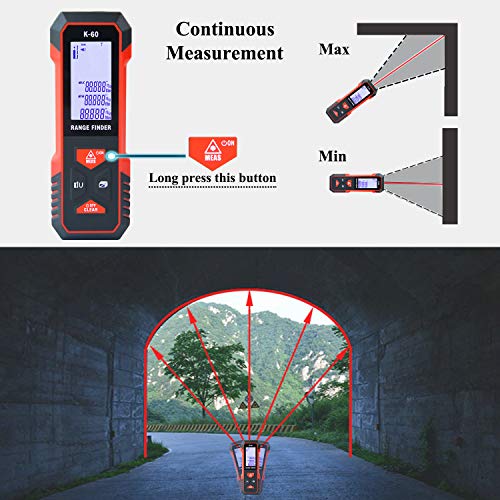 Makingtec Laser Measure 196Ft M/Ft/In With Fraction Mode,Tape Measure Laser Measuring Device Large Lcd Backlight Display, Pythagorean Mode Distance Measure Area And Volume Laser Distance Meter K-60 #TOP5