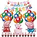 Siphus Deko Geburtstag Mädchen, Rosa Wutz Geburtstagsdeko, Pepawutz Luftballons Partydeko, XXL Helium Ballons, Happy Birthday Banner, Kleine Tortendeko für Kindergeburtstage
