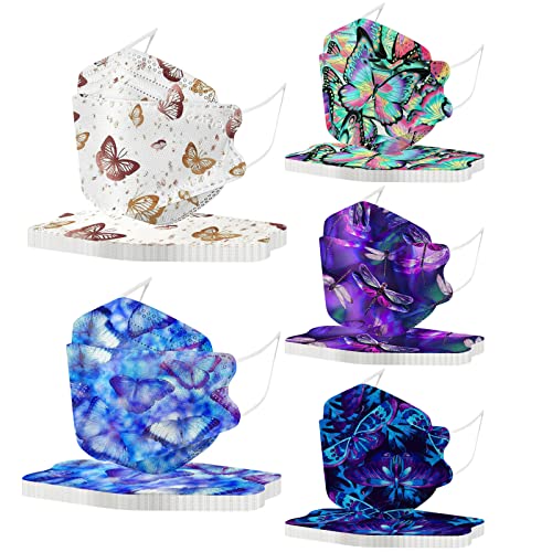 Achimlt 50 Pièces Enfant Jetable 4 Couches Filtre, Non-tissé Respirant Confortable Faciaux Jetable Antipoussière Doux Plein Air Impression Bandeaux pour Garçons et Filles (A-031, 50 Pièces) Cover
