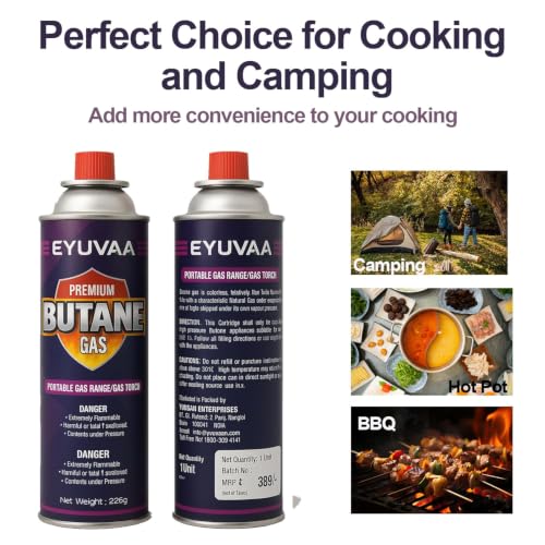 Image of EYUVAA LABEL Alloy Steel Portable Gas Stove for Travel with Butane Gas Cylinder, Folding Furnace Outdoor Camping Stove, Lightweight Gas Burner for Hiking and Emergency Use (Stove + 2 Butane Refill)