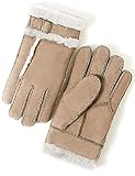 YISEVEN Men's Winter Shearling Sheepskin Leather Gloves Lambskin Thick Fur Warm Wool Lined for Cold Weather Dress Driving Work Gifts, Camel Suede Size Medium