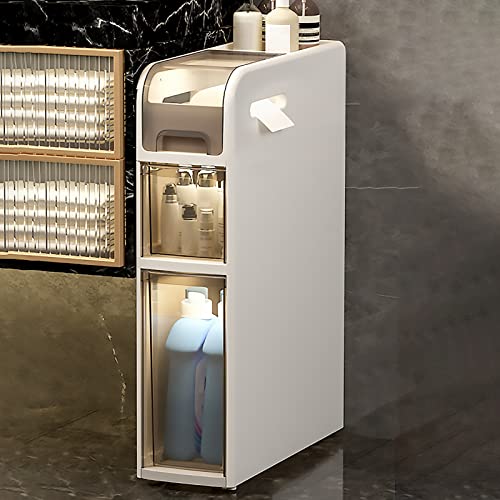 RDWQDGJG Mueble de baño de 6 Pulgadas de Ancho con cajones Transparentes de 4 Niveles, Ruedas y Gran Capacidad, tocador Vertical para Espacios pequeños
