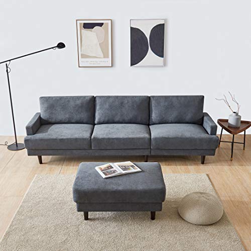 Sectional Sofa with Reversible Chaise,JULYFOX 104 inch L-Shaped 3-seat Corner Couch with Convertible Ottoman Lounger Polyester Fabric for Living Room Office Club Dark Gray
