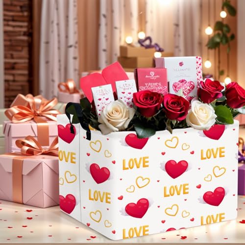 Image of Valentine's Day Basket Gift for Empty Cute Heart Large Storage Bin for Kid and Baby Room Decor (Love Wings Red Heart)