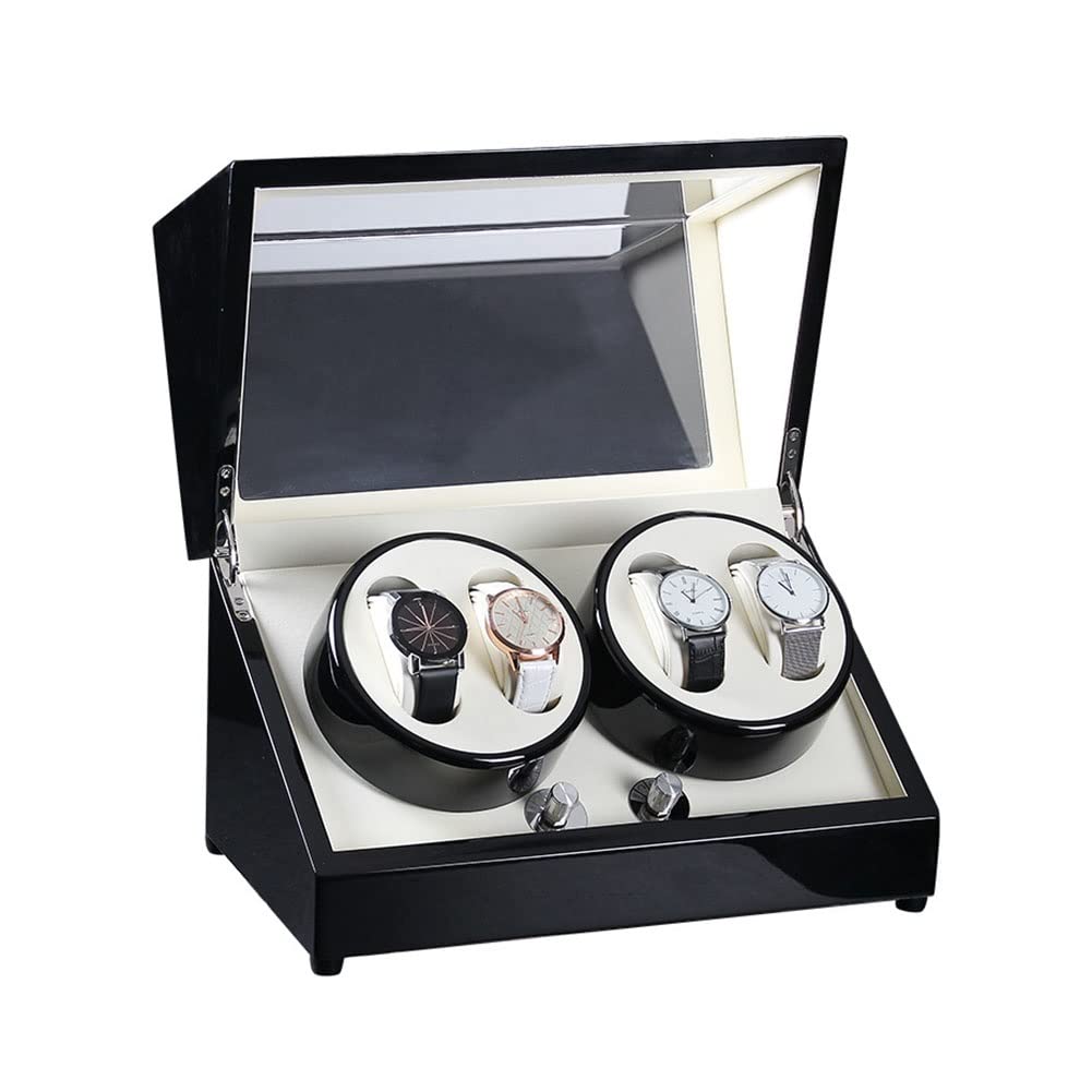 CGCSYZ Automatic Watch Winder For 4 Watches Watch Winder Box With Super Quiet Motor 5 Rotation Modes Mechanical Watch Case Wood Shell + Leather Pillow + Piano Paint (Svart)