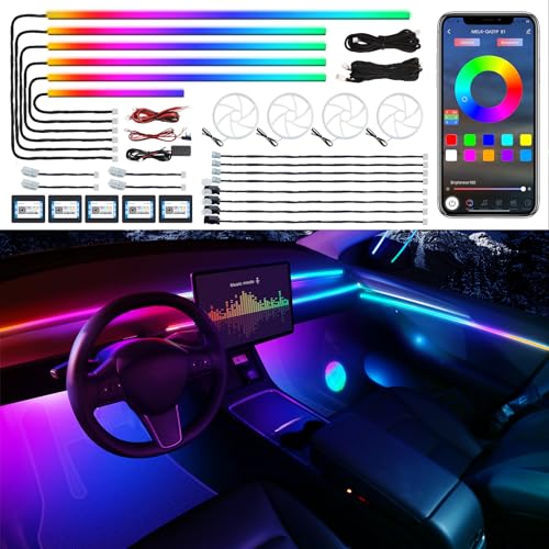 Dreamcolor Acrylic Interior Car LED Strip Light with Wireless APP, RGB 22 in 1 with 175 inches 600 LEDs Fiber Optic Car Ambient Lighting Kits, Dual Zone Sound Active Function LED Strip for Car