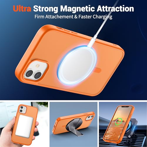 Image of SUPFINE Magnetic for iPhone 11 Phone Case with Screen Protector (Compatible with MagSafe) (Military Grade Drop Protection) Translucent Matte Shockproof Phone Cover,Starry Orange