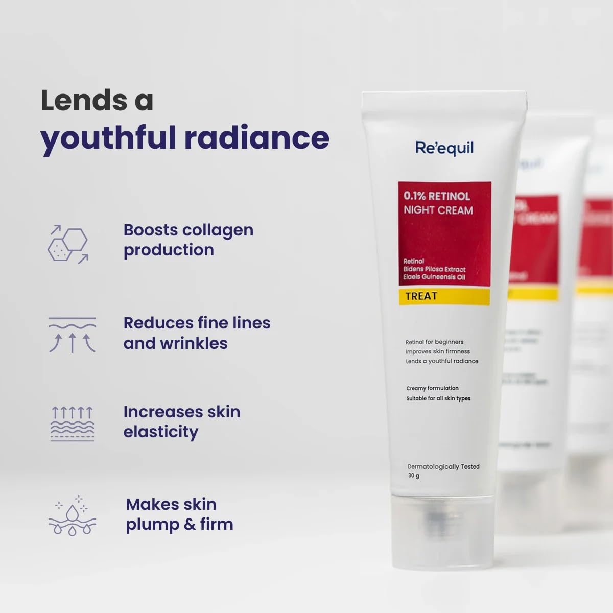 Re'equil The Retinol Starter Bundle (0.1% Retinol Night Cream 30gm, Ultra Matte Sunscreen 20gm, Ceramide & Hyaluronic Acid Moisturiser 100gm) - Image 3 thumbnail