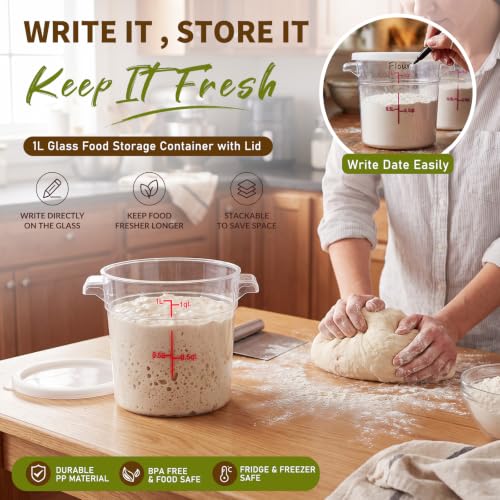Image of Ziliny 1 Pcs 1 Qt Dough Proofing Container with Lid and Red Scale, White