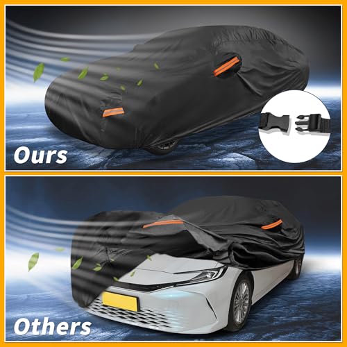 Image of Waterproof All-Weather Universal Car Cover with Right Side Zipper, 210T-PU Black Fits for Sedan 185 inch to 192 inch Length