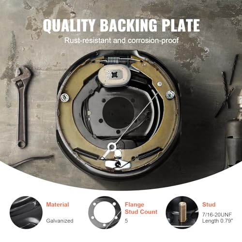 VEVOR Electric Trailer Brake Assembly, 12" x 2", 2 Pairs Self-Adjusting Electric Brakes Kit for 7000 lbs Axle, 5-Hole Mounting, Backing Plates for Braking System Part Replacement (2 Right + 2 Left) - Image 6