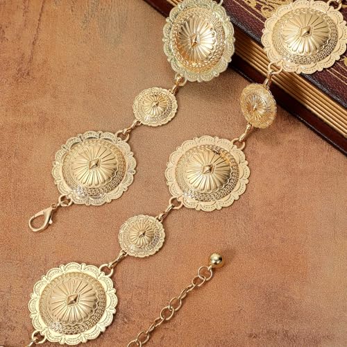 Image of WHIPPY Western Metal Concho Belt for Women Vintage Cowgirl Boho Turquoise Chain Belts for Dresses Jeans