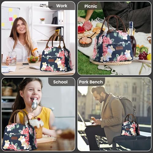 Image of AOXITOLarge Insulated Lunch Bag for Office Men, Women, Kids School, Travel Tiffin Bag Pouch, Hot & Cold Lunch Box Bags for Boys, and Girls (Blue Leaf) (Rose Blue)