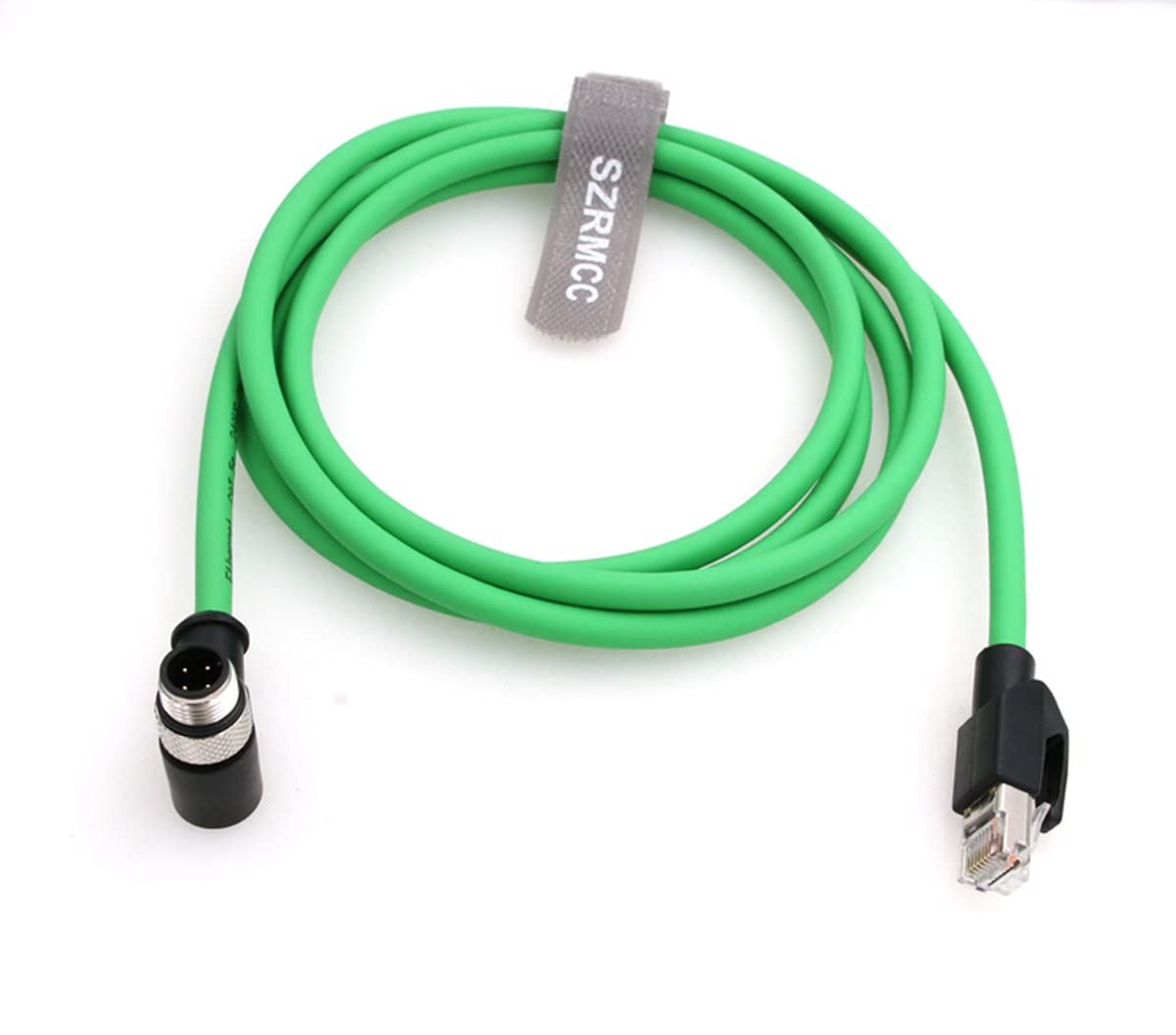 SZRMCC M12 Right Angle D-Code 4 Pin Male to RJ45 Connector Ethernet Cable High Flex Cat5e Shielded Waterproof Network Cable for Industrial Camera Sensor Green (8m)