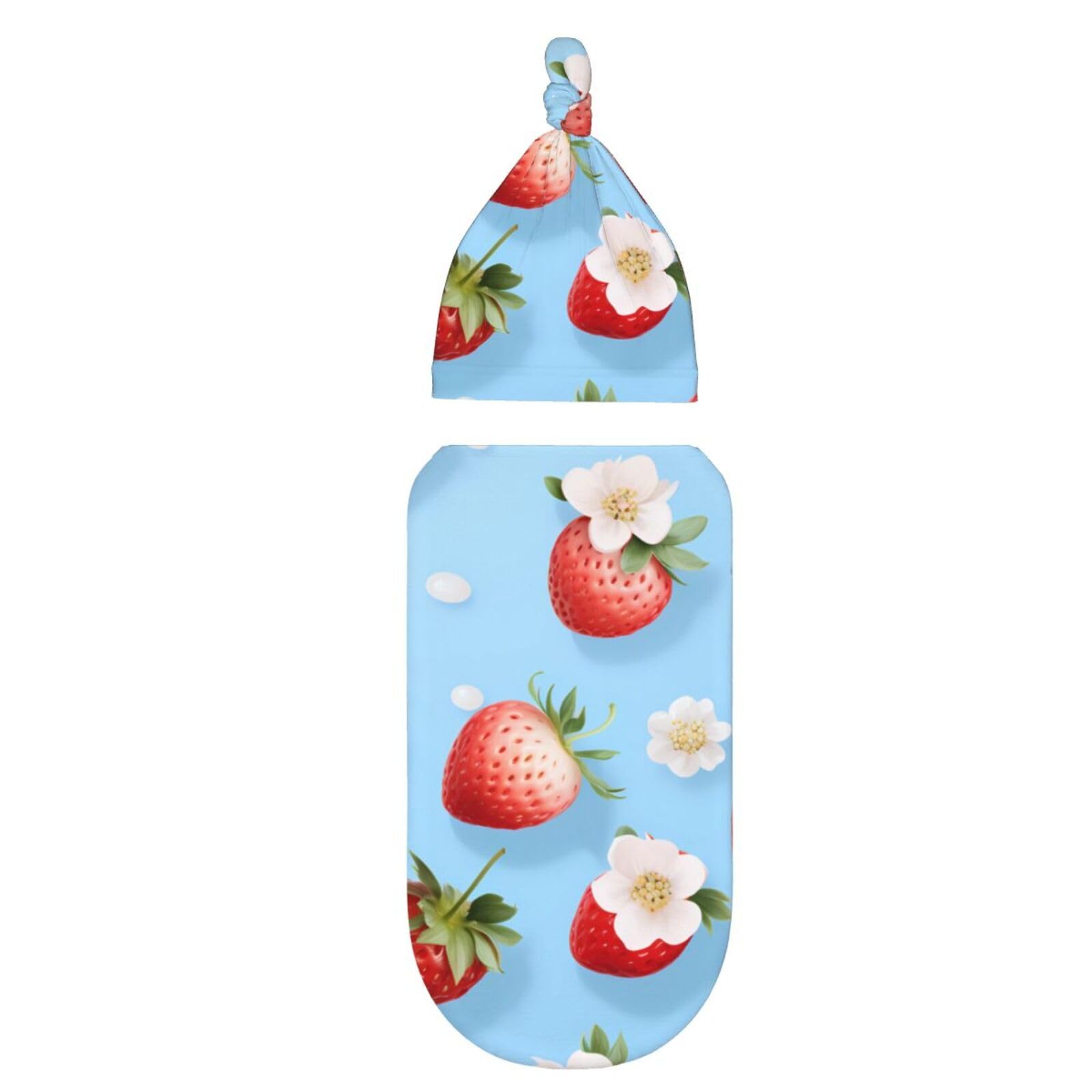 3D Truskawkowy koc i czapka dla noworodków, przytulny szal dla niemowląt, malucha, komfort, 29 x 53 cm