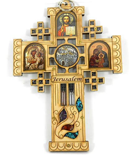 Large Wood Jerusalem Cross Wall Decor Hanging Housewarming Orthodox Greek Christian Religious Charm Icon Gift Holy water Earth