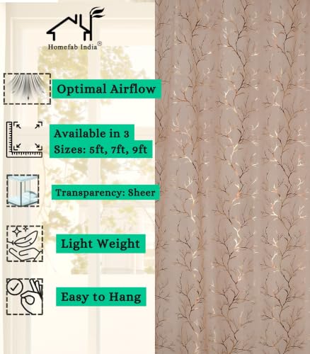 Image of Homefab India Multi Foil Transparent Sheer Curtain - 7 X 4 Feet, Door Curtains, Hazel Wood, Pack of 2 Pieces