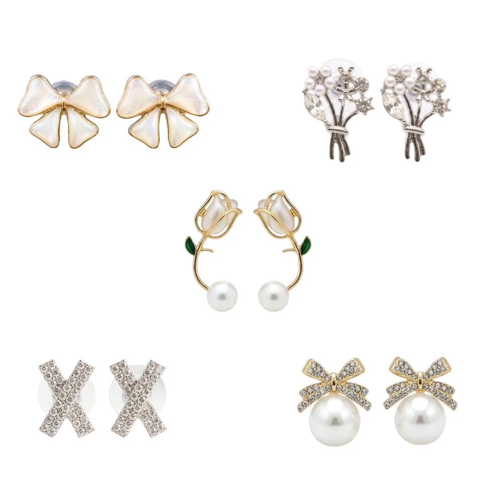 HK Elegance Korean Stud Earrings Combo set for Women & Girls | Lightweight Office & Casual Wear Jewellery | Gift for Girlfriend, Sister & Best Friend - Pack of 5-image-18