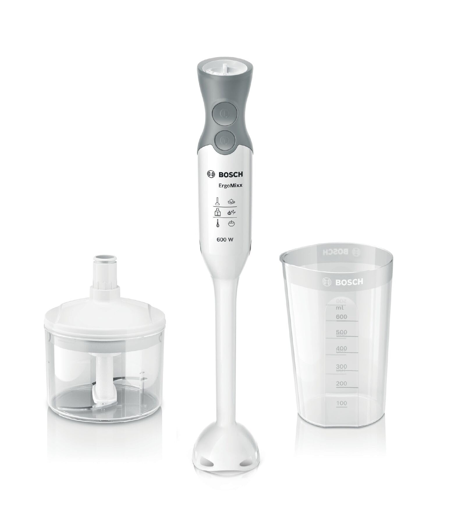 Bosch MSM66020 - Batidora de mano (elemento picador de plástico con cuchillas de acero inoxidable Quattro Blade, 600 W), color blanco