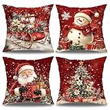 ZJILIXIA 4 Stück Weihnachten Kissenbezüg,Weihnachtskissenbezug Leinen 40x40 Cm/45 X 45 cm,Weihnachtsdeko Kissenbezug,Winter Weihnachten Kissenbezüge Dekor,Für Sofa Wohnzimmer Schlafzimmer (B-40x40cm)