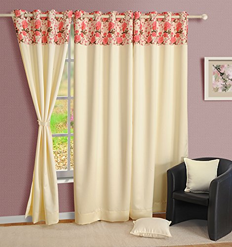 Image of Swayam 100% Blackout Polyester Long Door Curtain for Living Room & Bedroom | 9 Feet | Room Darkening Curtain with Eyelets | Pack of 1 | Solid Design - Cream & Pink
