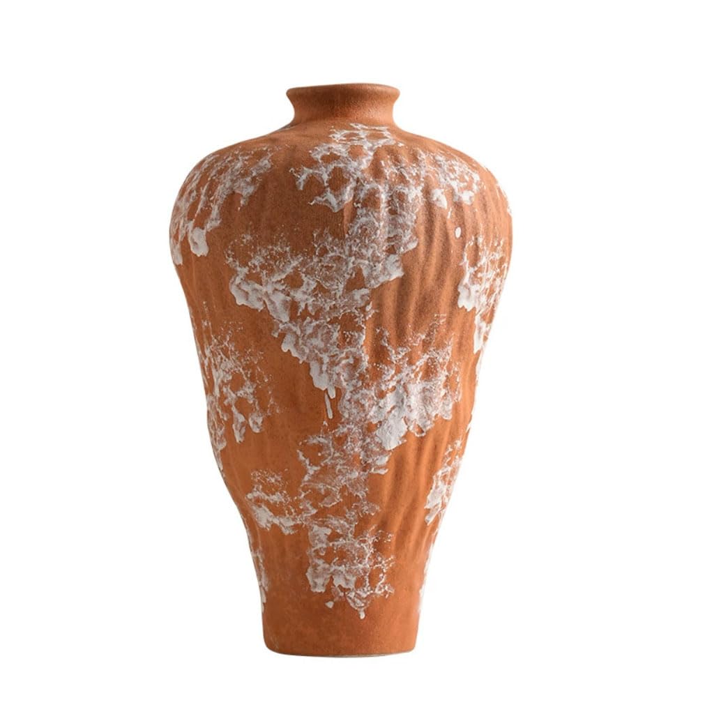 HRGKLMN Vase Handcrafted terracotta ceramic vase with natural white spots, vintage flower vase for dried plants and decorative twigs