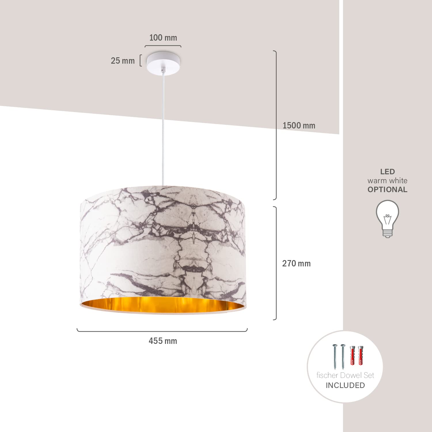 Paco Home Deckenlampe Wohnzimmer Pendelleuchte Esstisch Schlafzimmerlampe Lampenschirm Stoff Modern Abstrakt E27 Lampe, Farbe:Design 1 (Ø45,5 cm), Leuchtenart/Farbe:Pendelleuchte - Weiß