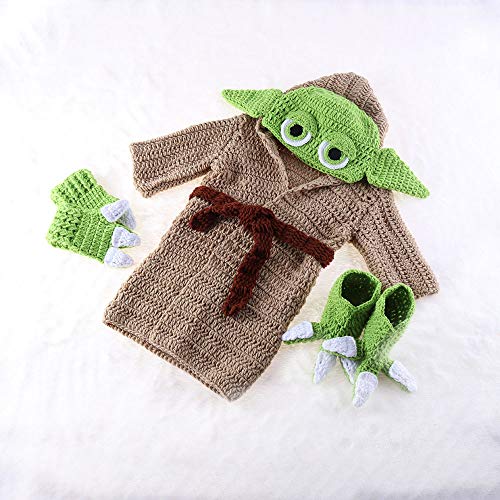 Timsophia Newborn Infant Costume 5Pcs Outfit Photography Prop Green For 0-6 Month Crochet Knit Baby Clothing Set Handmade Cosplay #TOP5