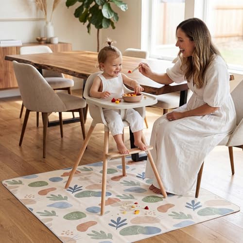 Image of Splat Mat for Under High Chair, Waterproof Washable High Chair Floor Mat | 51 inchx51 inch Reusable Splash Mat, Non-slip Backing, Wipeable Floor Protector and Food Mat for Baby Meals, BLW, Crafts, Play