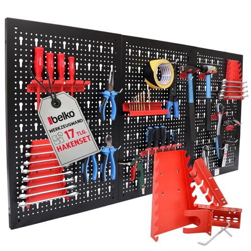 Panorama24 Werkzeuglochwand aus Metall mit 17tlg. Hakenset ca. 120 x 60 x 1 5 cm Werkzeug-wand Loch-wand für Werkstatt Rot