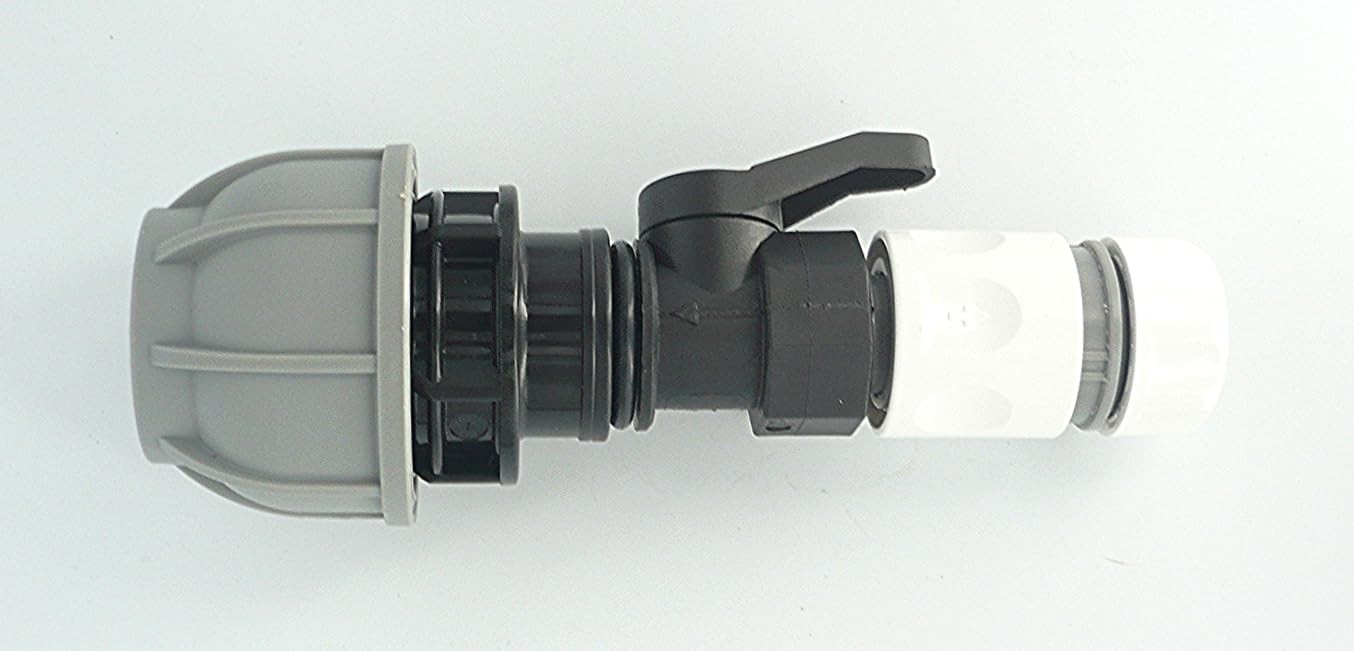 HENSITA PIPE JOINER. Joins MDPE/Alkathene Solid Pipe to Snap On Hose Connector. With On/Off Valve (32 mm MDPE x 1/2" Snap On Connector)