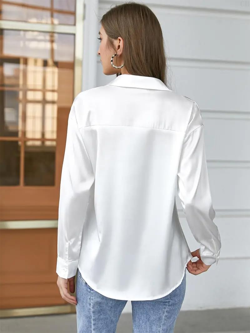 CB-COLEBROOK Blusa de satén de seda para mujer, camisas elegantes con botones y camisas sueltas de manga larga sueltas, túnica de trabajo de oficina - Tops occid