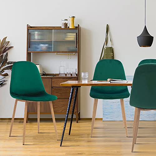 Canglong Kitchen Velvet Cushion Seat, Green Back And Metal Legs, Modern Mid Century Living Room Side Dining Chairs, Set Of 4 #TOP1
