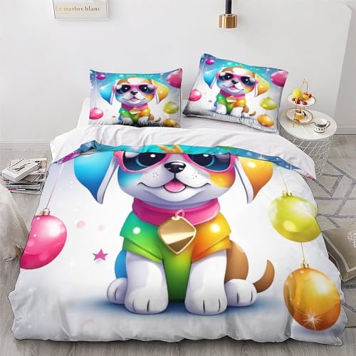 Housse de couette douce motif chien parure de lit chaleureuse 3 pcs