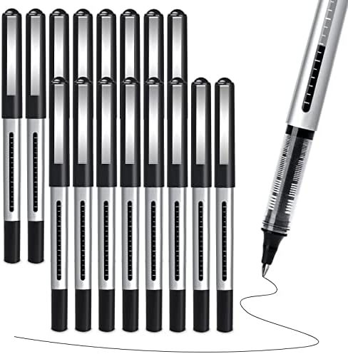 Rollerball Pen Fine Point Pens: 16 Pack 0.5mm Rollerball Pen, Extra Fine Point Pens Black Liquid Gel Ink Pen Set, Fine Tip Pens for Writing, Note Taking, Signature, Office, Journaling, School Supplies