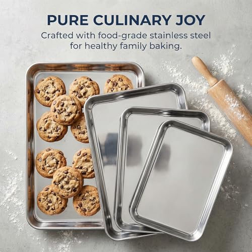4 Pack Stainless Steel Baking Trays, Non-Stick Oven Baking Sheets with Rim, Healthy Non-Toxic Essential Bakeware Set - Image 6