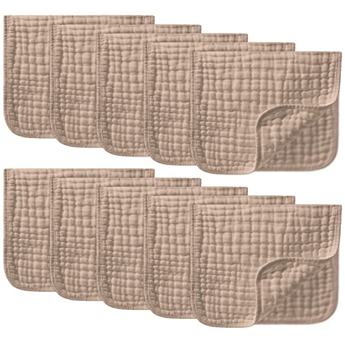 Image of Yoofoss Muslin Burp Cloths 10 Pack Large 20''X10'' 100% Cotton 6 Layers Thicken Super Soft and Absorbent - Brown