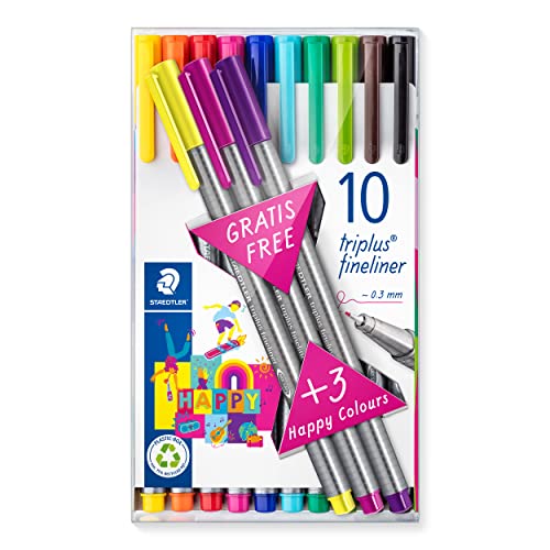 Staedtler 334 TB13. Rotuladores de punta fina Triplus Fineliner. Pack de 13 marcadores de colores surtidos.