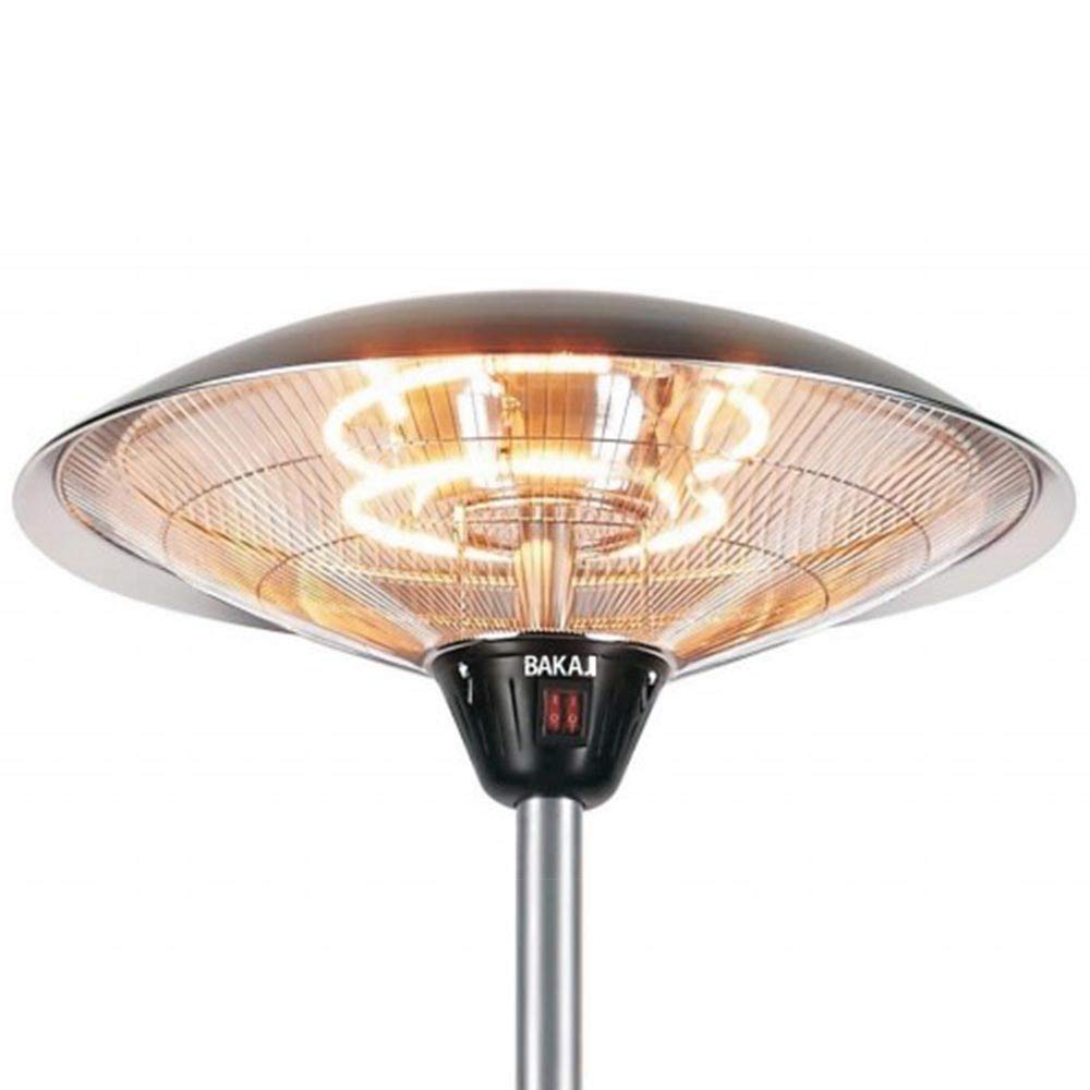 BAKAJI Stufa 2 Elementi al Quarzo per Patio Gazebo Lampada Piantana Infrarossi in Acciaio Inox Altezza 210 cm Regolabile Fungo da Esterno 2 Potenze Regolabili Accensione a Corda Potenza Massima 2000W