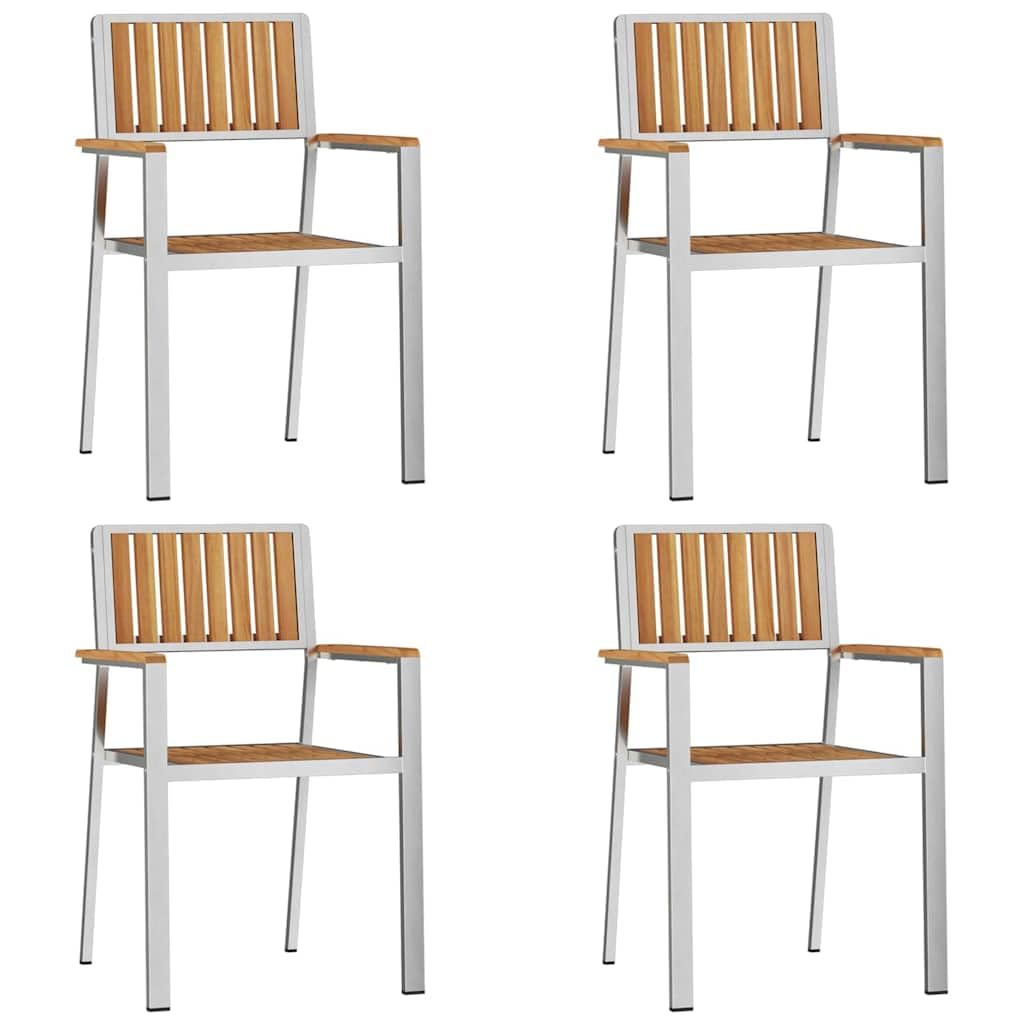 Set di 4 Sedie da Giardino in Legno Teak e Acciaio
