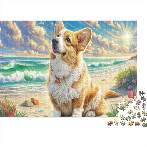 Puzzle de Corgi de 1000 piezas en papel reciclado con una escena costera de 70x50 cm.