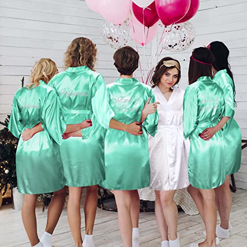 Image of Coume 7 Pcs Bride Silk Robes Bridesmaid Satin Robes Silk Satin Robe for Women Bridal Shower Wedding Getting Ready Favors