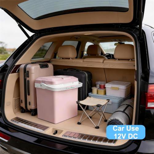 Image of Electric Cooler, 26 Liter Mini Fridge with Automatic Locking Handle (Pink) | Large Capacity Car Refrigerator, Dual-use Car Fridge, Portable Car Cooler for Picnic, Travel, Outdoor, Camping, Home, Gift